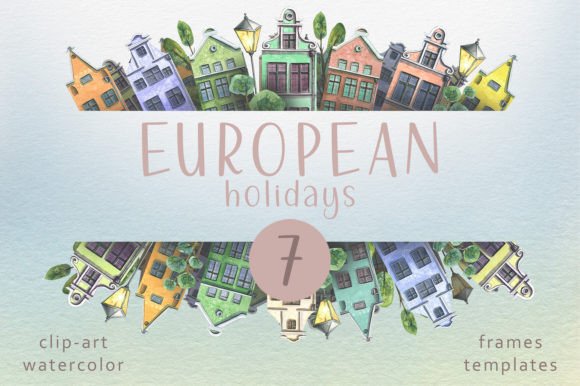 Charming Old European Houses Watercolor Templates for Designers