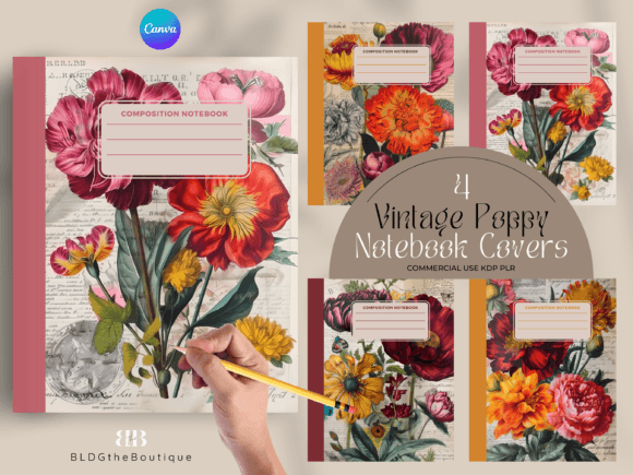 Vintage Poppy KDP Covers: A Designer's Shortcut to Charming Notebooks